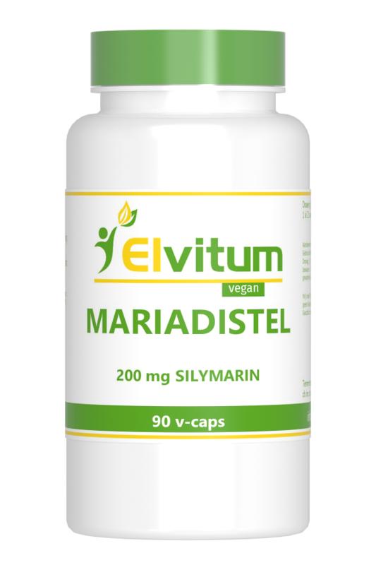 Elvitum Mariadistel vegetative capsules in a bottle, herbal supplement for liver health, natural herbal product.
