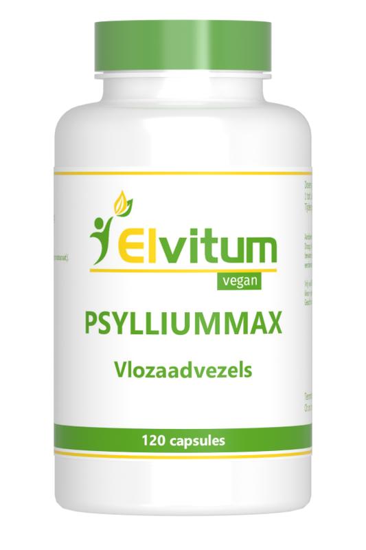 Elvitum Psylliummax vlozaadvezels in vegetarische capsules, kruidpreparaat met psylliumzaad voor vezelondersteuning