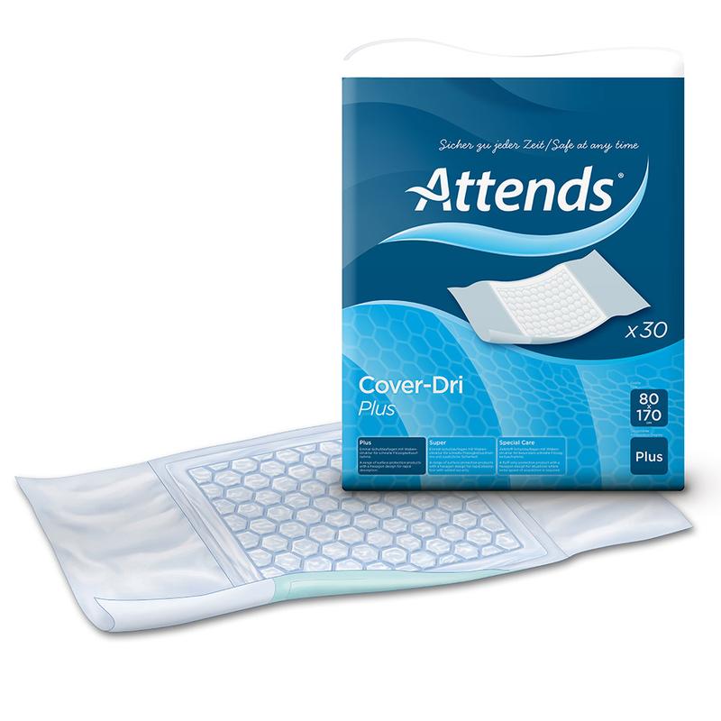 Attends Cover Dri Plus incontinence pads, 30-pack, with absorbent design for bladder control and comfort.