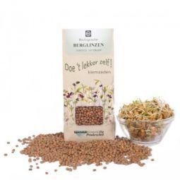 Organic Peuleschil Berglinzen, 140g, green lentils in a clear package, part of vegetable and fruit selection.