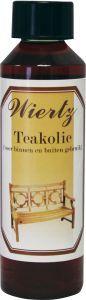Wiertz Teakolie 250ml bottle for cleaning and treating teak wood furniture, featuring a natural wood finish.