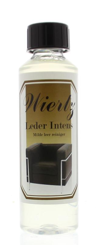 Wiertz Leder Intens cleaner container, 250ml, for leather cleaning and conditioning, in a clear bottle with a black cap.