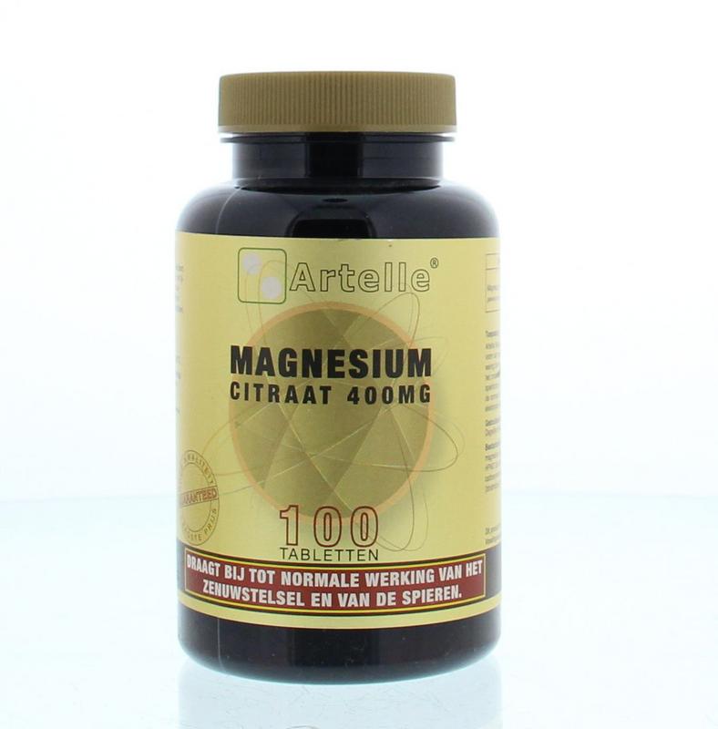 Artelle magnesium citraat supplement in a bottle of 100 tablets, natural mineral dietary supplement by Artelle