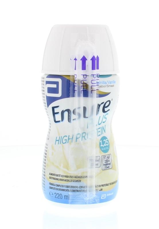 Ensure Plus high protein vanille medical dietary supplement in 220ml bottle, creamy vanilla flavor, ideal for medical nutrition needs.
