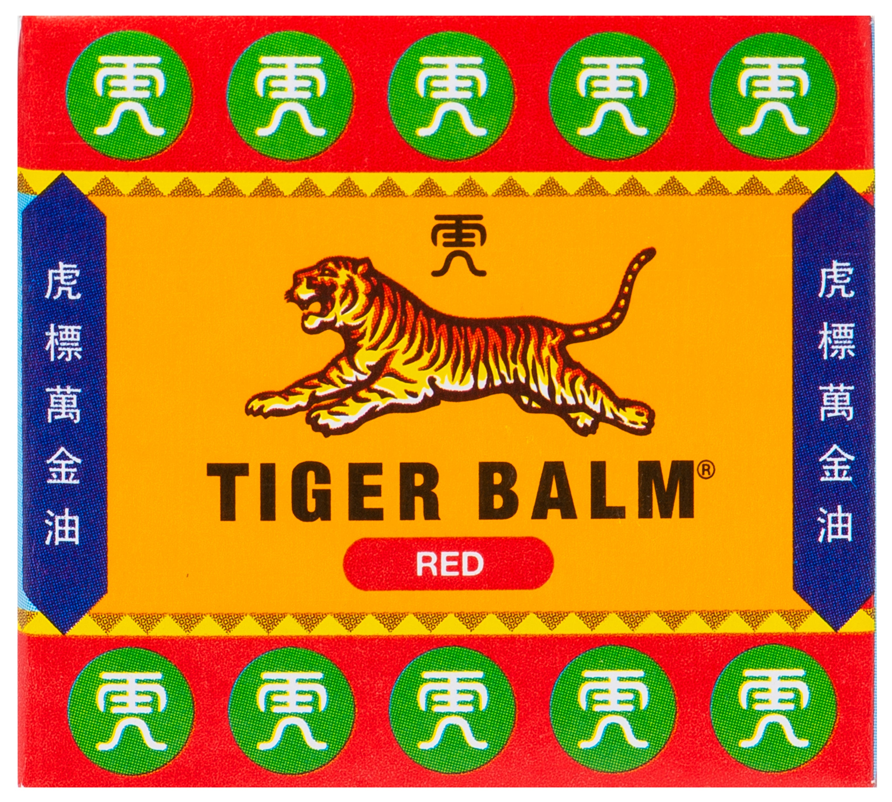 Tiger Balm Tijgerbalsem rood 19g jar, spier- en gewrichtsverzorging, featuring a red label and Tiger Balm branding.