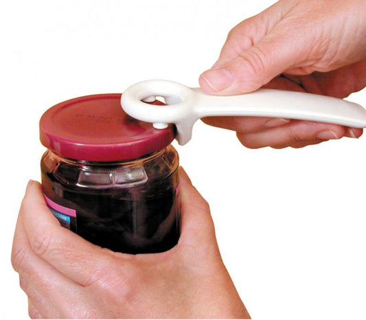 Able 2 Jarkey kitchen can opener, single piece, ergonomic design for easy opening of cans and bottles.