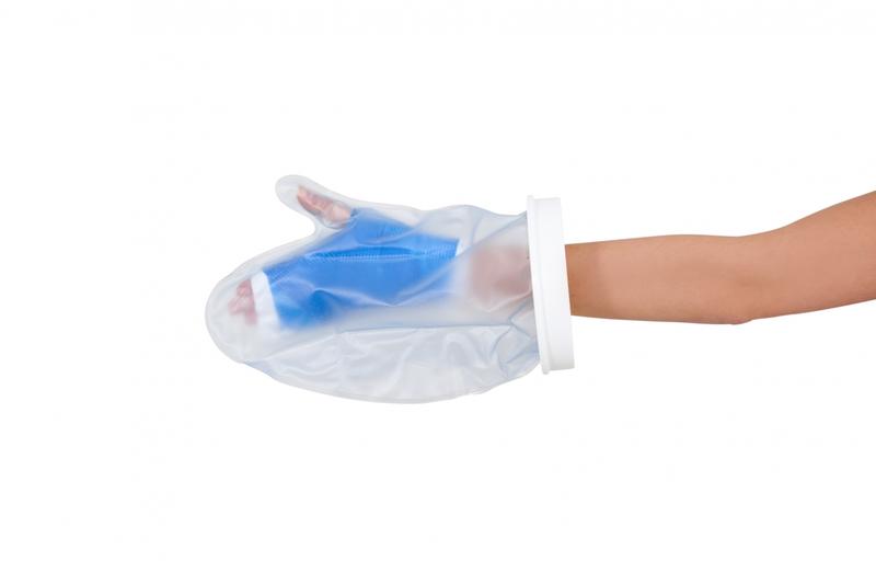 Able 2 Gipshoes hand protective covers for shower and bath, one pair in white, designed for adult use.
