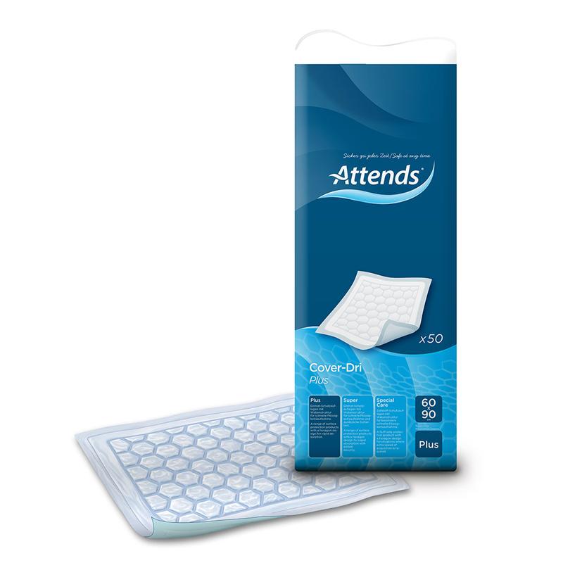 Attends Cover Dri+ incontinence pads, 60 x 90 cm, 50 pieces, absorbent adult incontinence underwear for discreet protection.