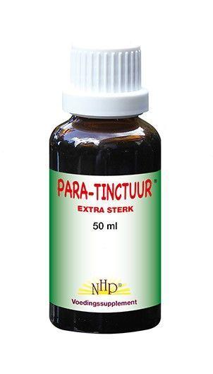 Bottle of NHP Para-tinctuur herbal preparation in a 50ml glass container with a label and dropper cap.