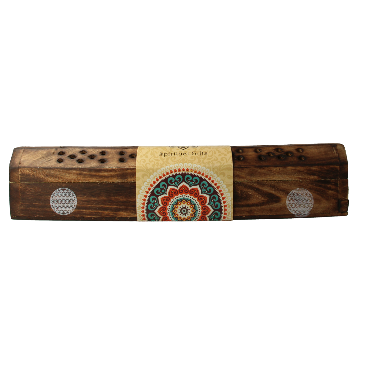 Green Tree Wierookdoos with Flower of Life design, incense holder for burning incense sticks, in green color.