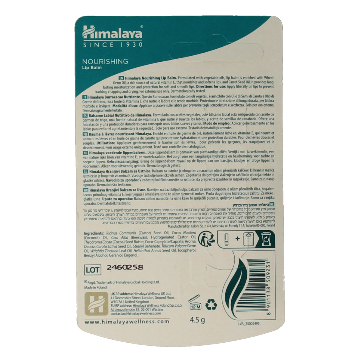 Himalaya Nourishing Lipbalm in 4.5g container, smooth lip care product with natural ingredients for moisturized lips