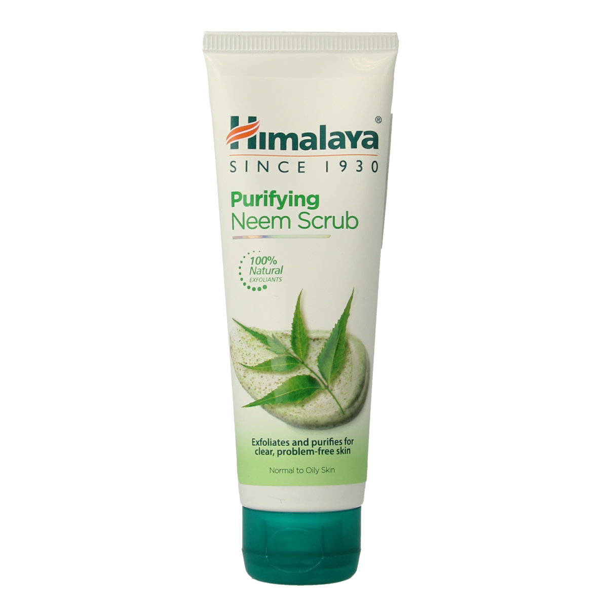 Himalaya Herbal purifying neem scrub in 75ml container, facial skincare product with neem for deep cleansing and skin purification.