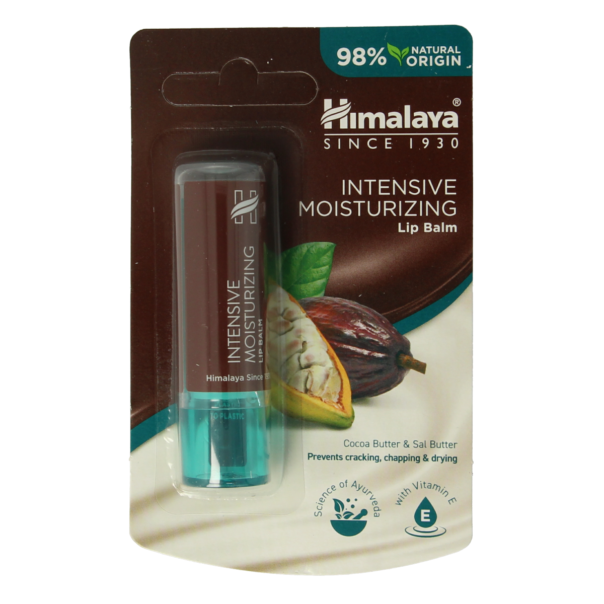 Himalaya Intensive Moisturizing Cocoa Butter Lip Balm in a 4.5g tube, designed to hydrate and nourish dry lips naturally.