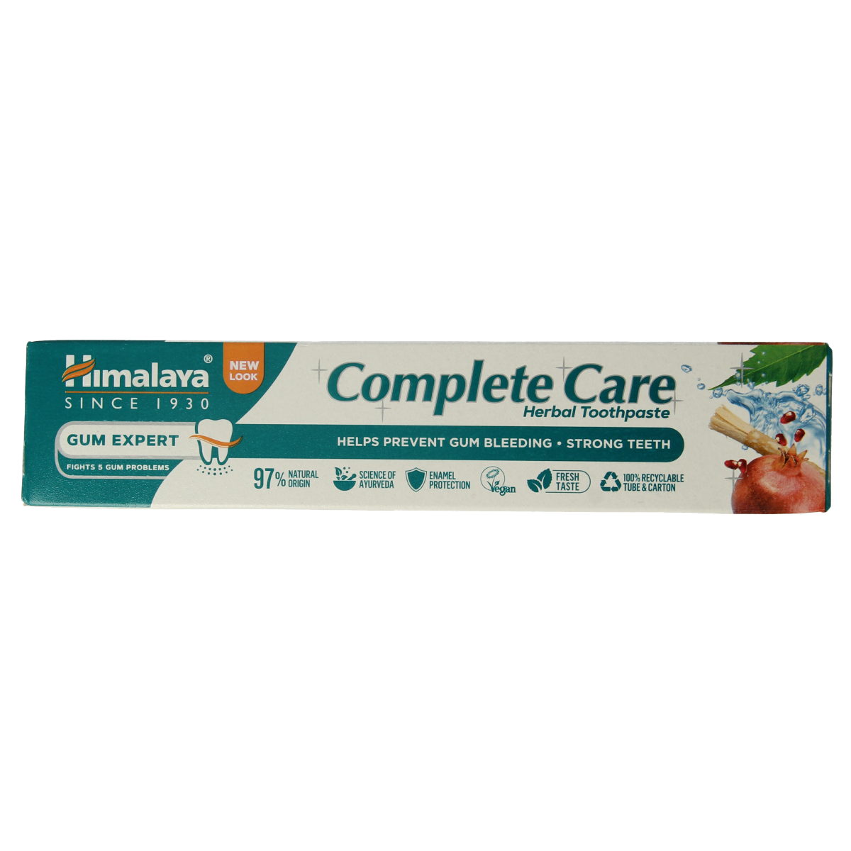 Himalaya Complete Care herbal toothpaste in 75ml tube, featuring natural ingredients for oral health and fresh breath.