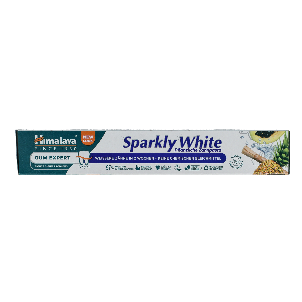 Himalaya Herbal Sparkly White Toothpaste in 75ml tube, featuring herbal ingredients for brightening and oral health.