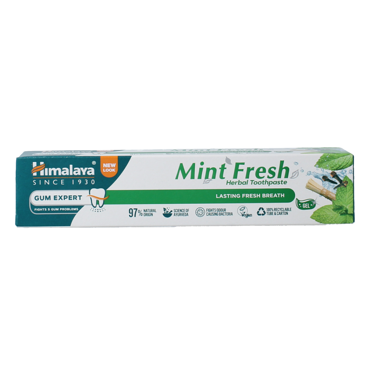 Himalaya herbal mint toothpaste tube, 75ml, featuring fresh herbal ingredients and natural mint flavor for oral hygiene.