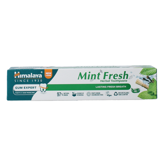 Himalaya herbal mint toothpaste tube, 75ml, featuring fresh herbal ingredients and natural mint flavor for oral hygiene.