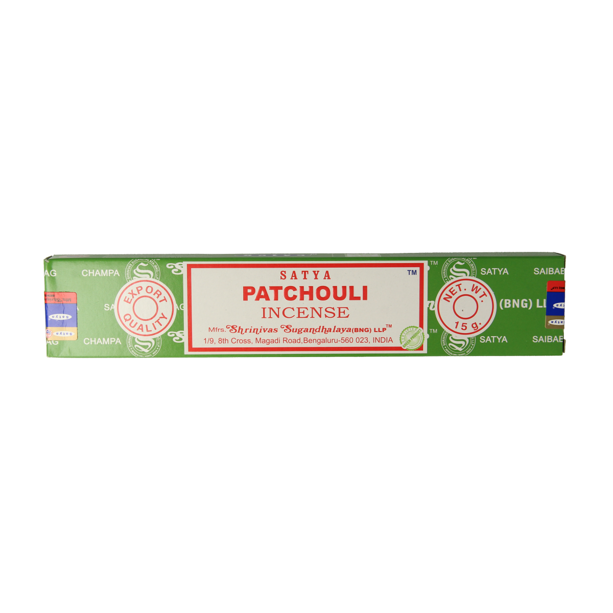 Green Tree patchouli incense sticks, 15 grams, with green packaging and natural incense aroma, ideal for aromatic burning.