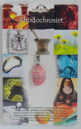 Steengoed Rhodochrosiet healing stone hanger, natural pink gemstone, 1 piece, displayed with polished surface and unique shape.