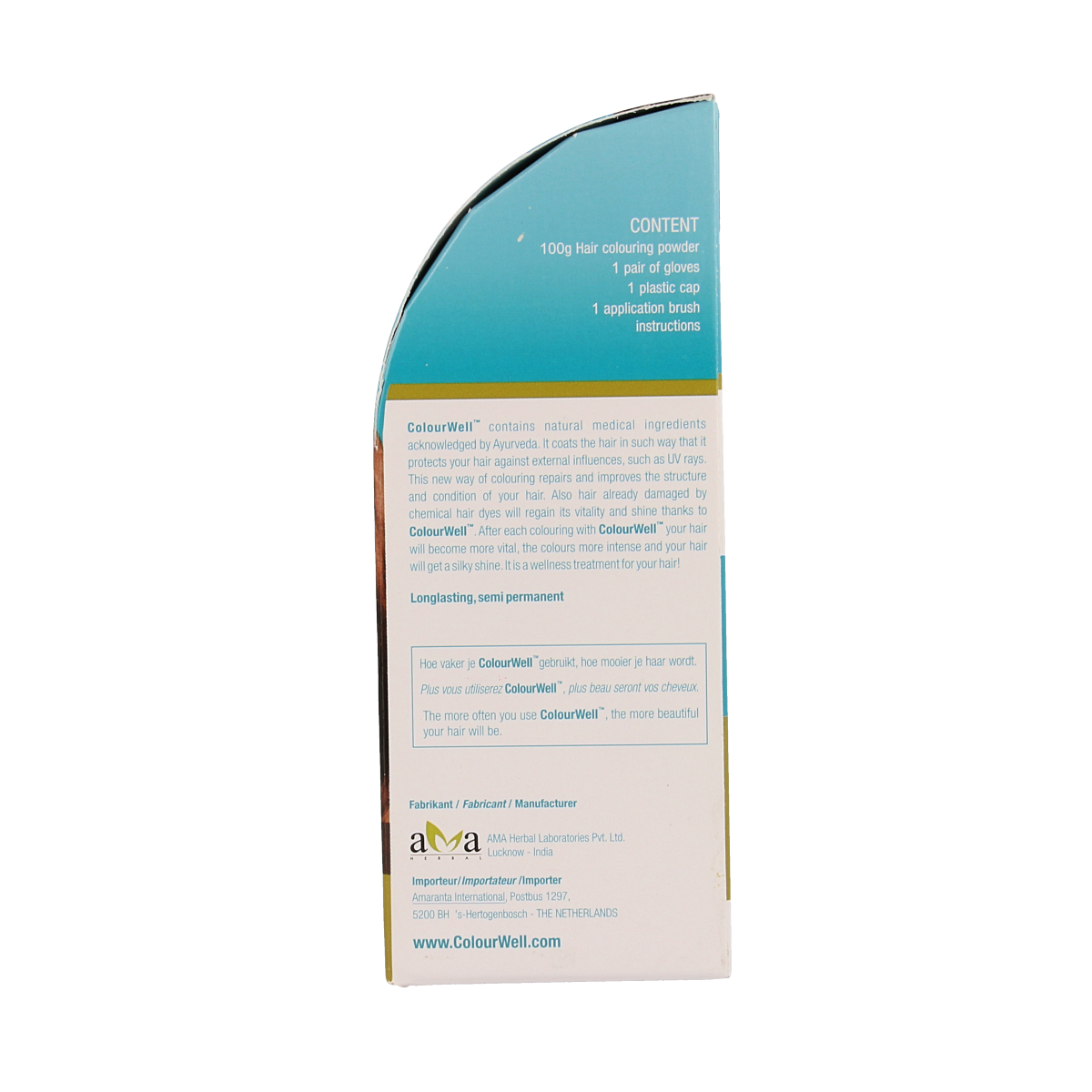 Colourwell natural chestnut brown hair coloring in a 100g box, showcasing the product packaging and color shade.