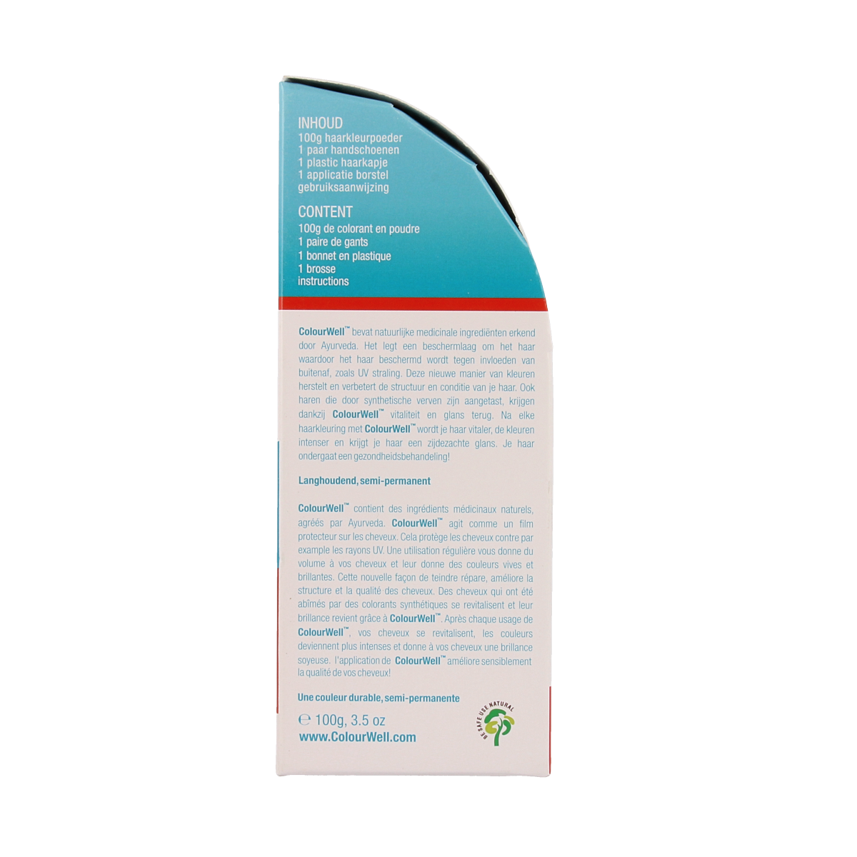 Colourwell Mahogany natural hair dye in 100g package, permanent hair coloring product with rich mahogany color.