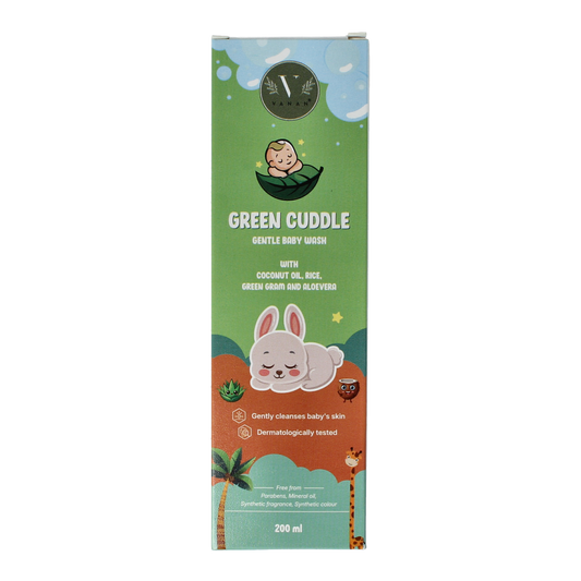 Vanan Green Cuddle Baby Wash gentle formula in a 200ml bottle, designed for baby and toddler skincare.
