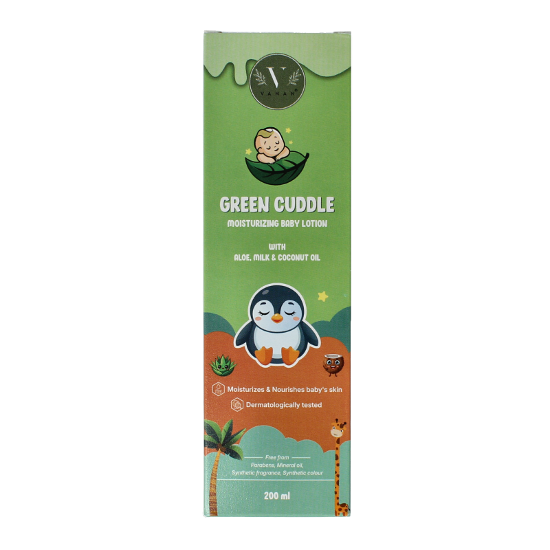 Vanan Green Cuddle Baby Lotion moisturizing, 200ml bottle with soft green label, suitable for baby and toddler skincare.
