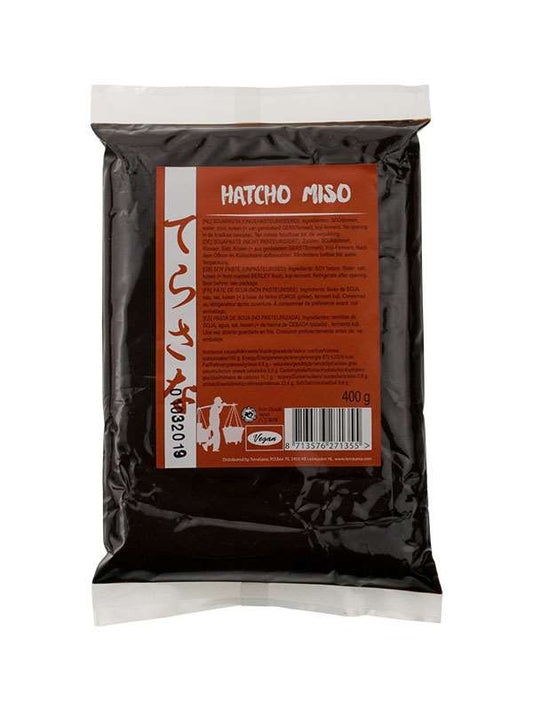 TS Import Hatcho miso soja paste in 400g jar, unpasteurized, traditional Japanese sauce and flavor enhancer.