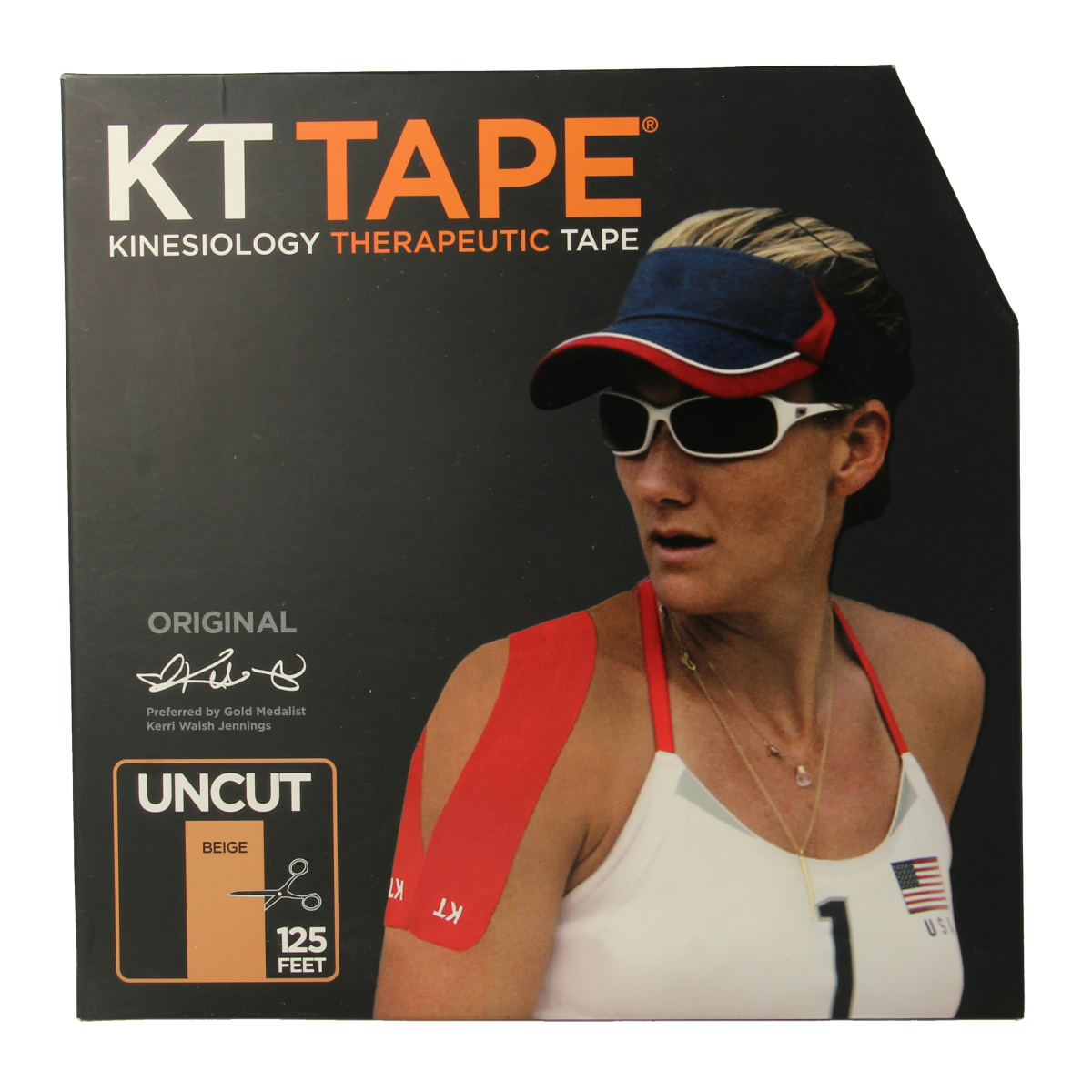 KT Tape Jumbo original beige sport tape roll, 38 meters, precut for muscle support and injury prevention.