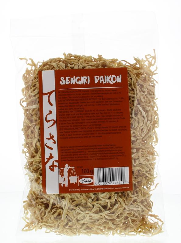 Dried Sengiri daikon radish from TS Import, 100 grams, featuring sliced white radish pieces on a neutral background.