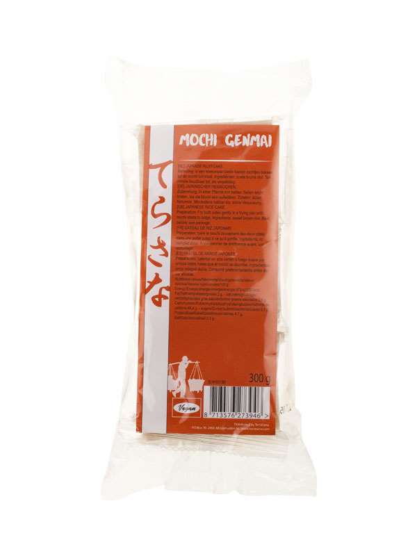 TS Import Genmai Mochi Kiri rice pasta in 300g package, showcasing the soft, chewy mochi texture made from rice flour.
