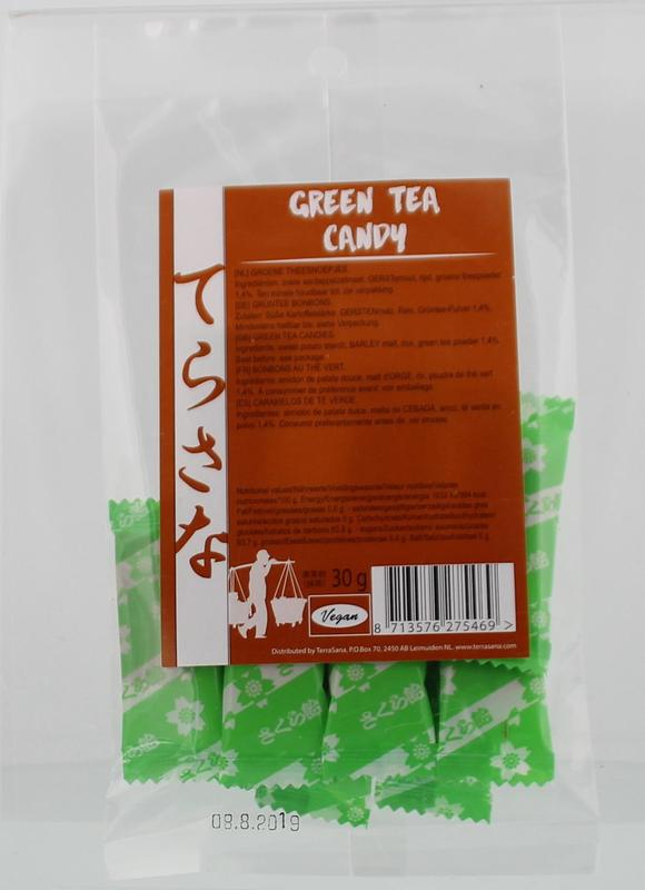 TS Import Groene Thee Snoepjes, 30g, colorful Japanese-style tea-flavored candy in a clear bag