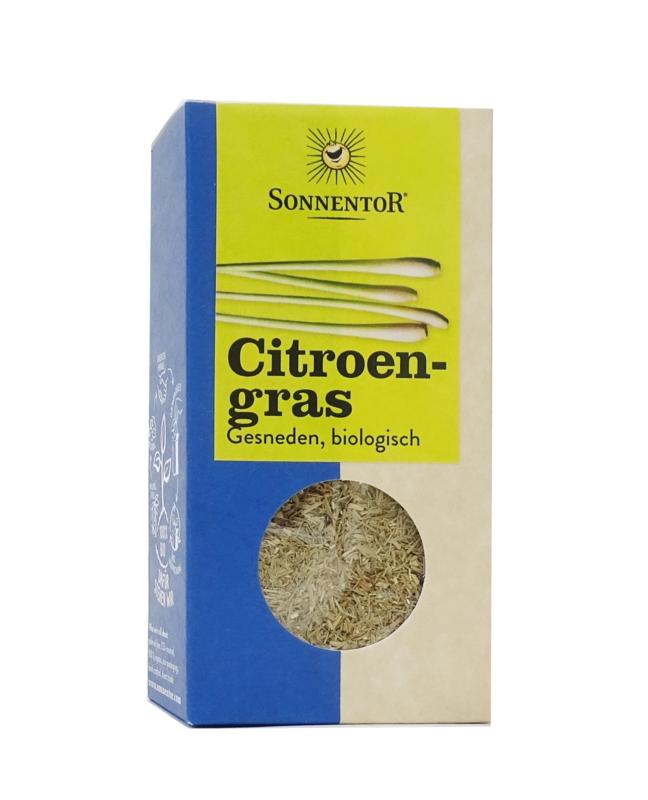 Sonnentor organic citronella herb in a 25g package, used for cooking and flavoring in kitchen recipes.