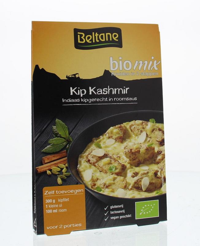 Beltane Kip Kashmiri kruiden bio 18g, organic spice blend for flavorful poultry dishes, shown in a clear jar.