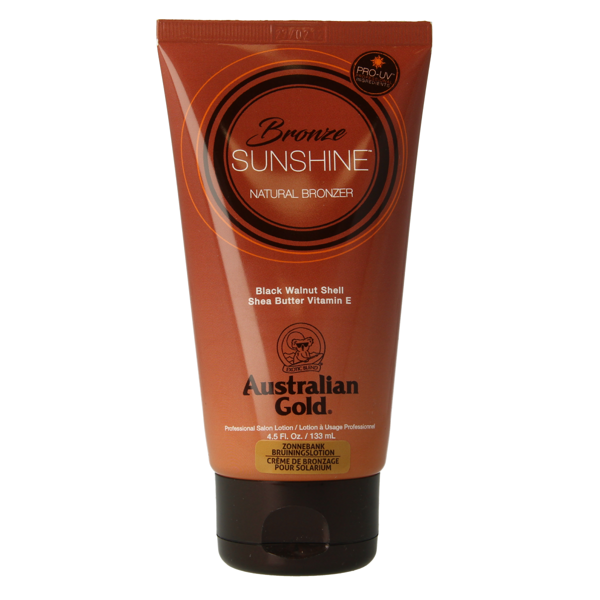 Australian Gold Bronze Sunshine natural bronzer in 133ml bottle, featuring a sun-inspired design and golden-colored liquid inside.