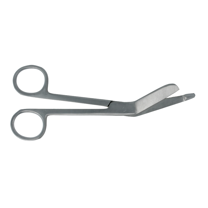 Heka RVS 14cm verbandschaar in staalwaren, sharp medical scissors with stainless steel blades on a white background.