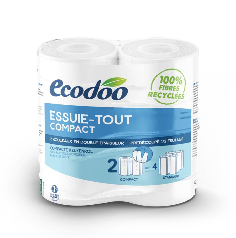 Ecodoo eco-friendly kitchen paper roll pack with 2 units, biodegradable and natural kitchen paper for eco-conscious cleaning.