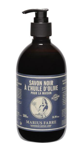 Marius Fabre Savon noir zwarte zeep met pomp, 500ml, schoonmaakmiddel in een groene fles voor natuurlijke huishoudelijke reiniging