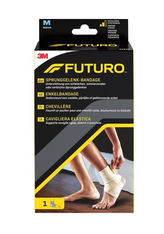 Futuro Enkelbandage maat M, flexible support bandage for ankle, shown in the image.