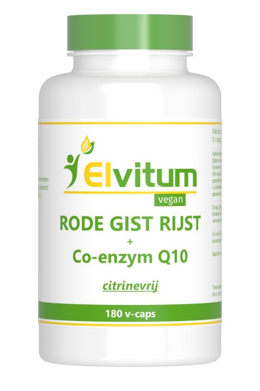 Elvitum Rode gist rijst met Q10 vegetarische capsules in een glazen pot, kruidenpreparaten voor gezondheidsondersteuning