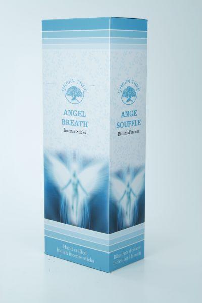 Green Tree Wierook Angel Breath incense sticks, 20 pack, showing green and brown sticks with angel-themed packaging.