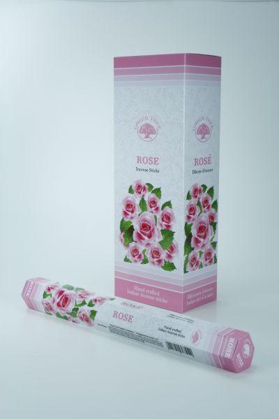 Green Tree Rose incense sticks, 20 pack, natural aromatic Wierook with floral scent, arranged in a box with green packaging.