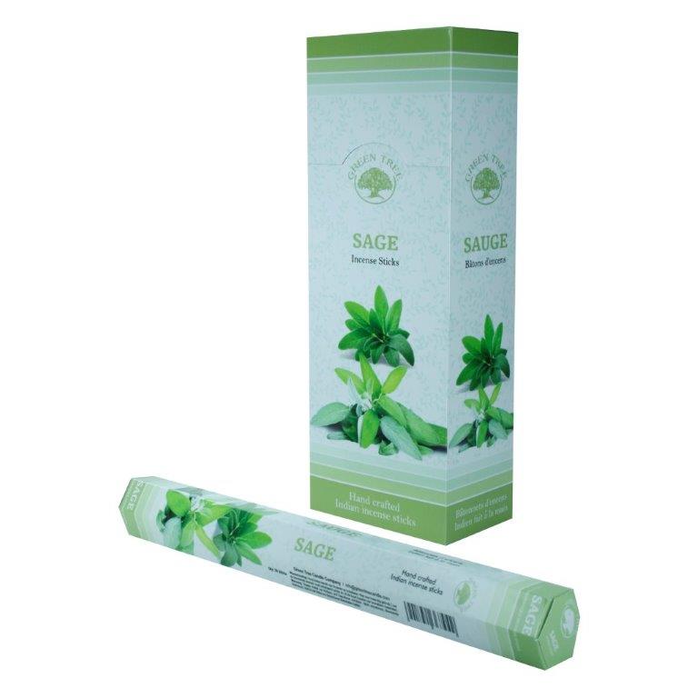 Green Tree Sage incense sticks, 20-pack, natural aromatic Wierook for calming and cleansing.
