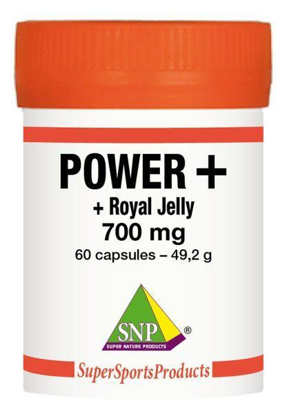 SNP Power Plus 700 mg herbal supplement capsules in a bottle, part of SNP Kruidenpreparaten collection.
