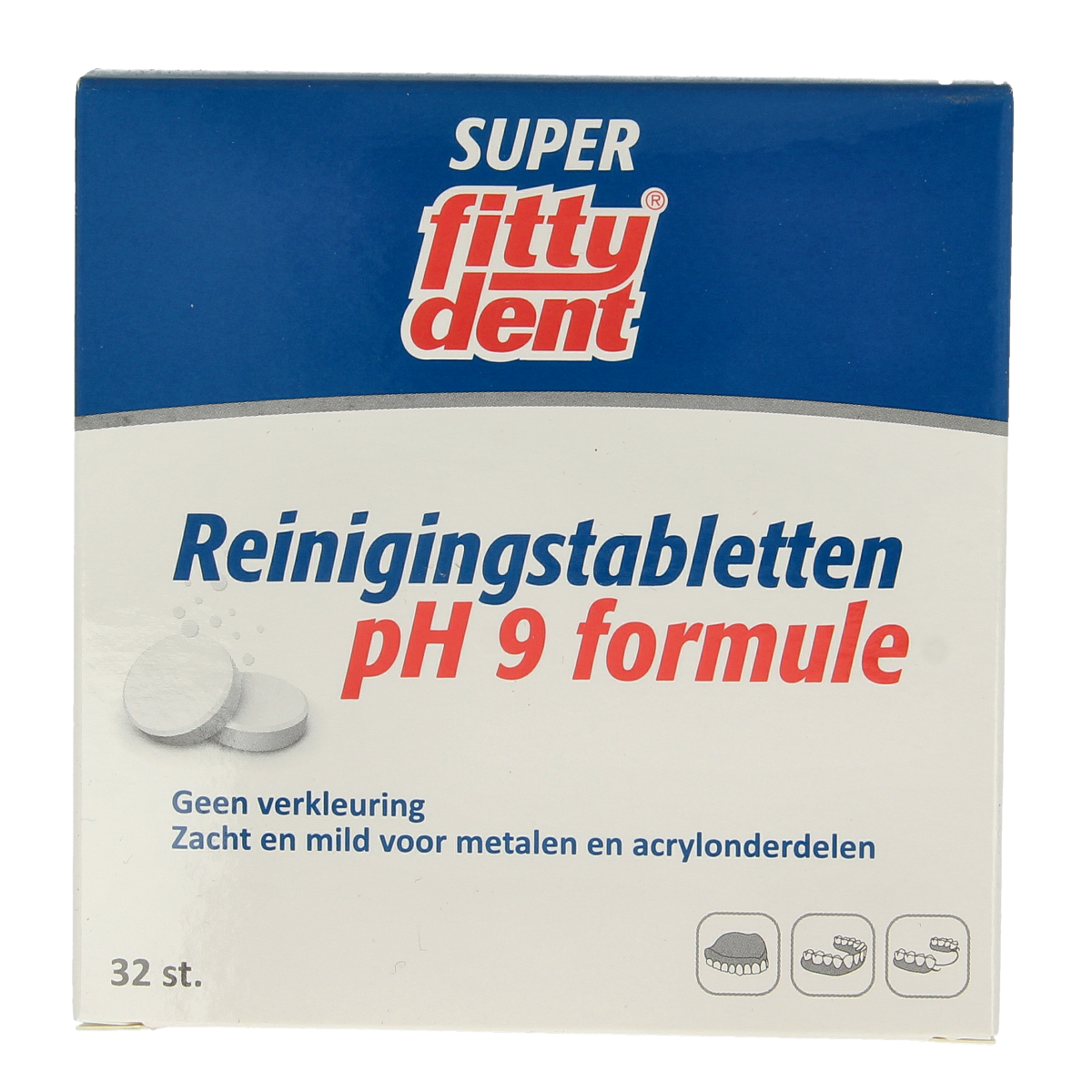 Fittydent protheses cleaning tablets, 32-pack, designed for denture care and maintaining oral hygiene.