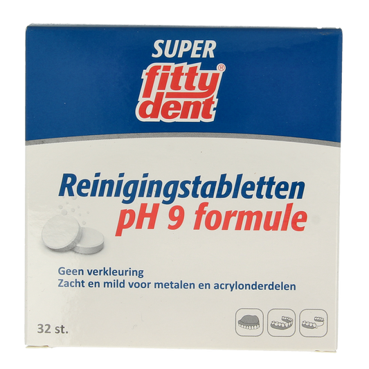 Fittydent protheses cleaning tablets, 32-pack, designed for denture care and maintaining oral hygiene.