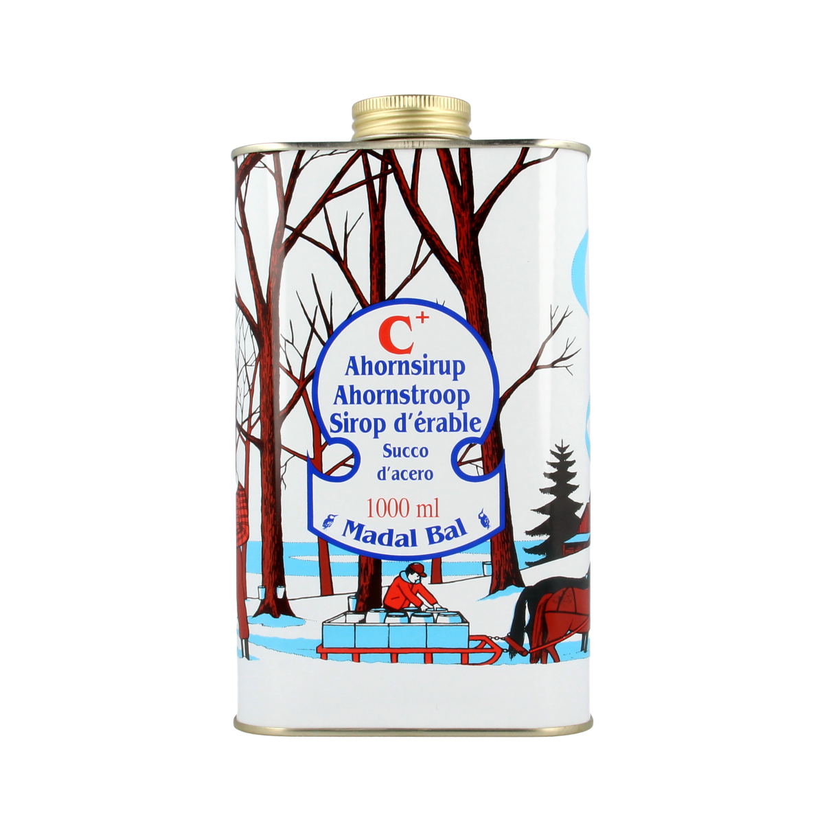 Organic Madal Bal Ahornsiroop C+ in a 1-liter bottle, natural sweetener from the Suikers en Zoetstoffen category.