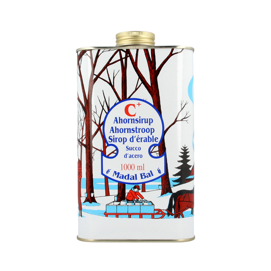 Organic Madal Bal Ahornsiroop C+ in a 1-liter bottle, natural sweetener from the Suikers en Zoetstoffen category.