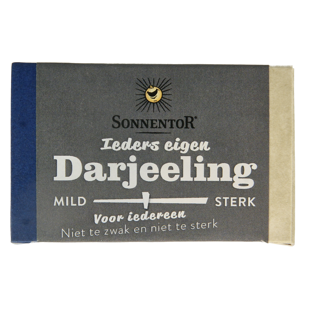 Organic Sonnentor Darjeeling black tea in a 100g loose leaf package, showcasing the tea leaves and packaging.