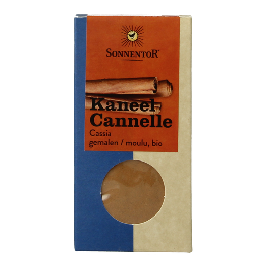 Ground organic Cassia cinnamon from Sonnentor, 40 grams, in a resealable spice jar, ideal for baking and cooking.